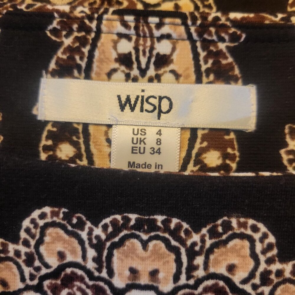 WISP Women's 70s Retro Style Deep Brown/Cream Designed Dress - Size 4 - Picture 7 of 11